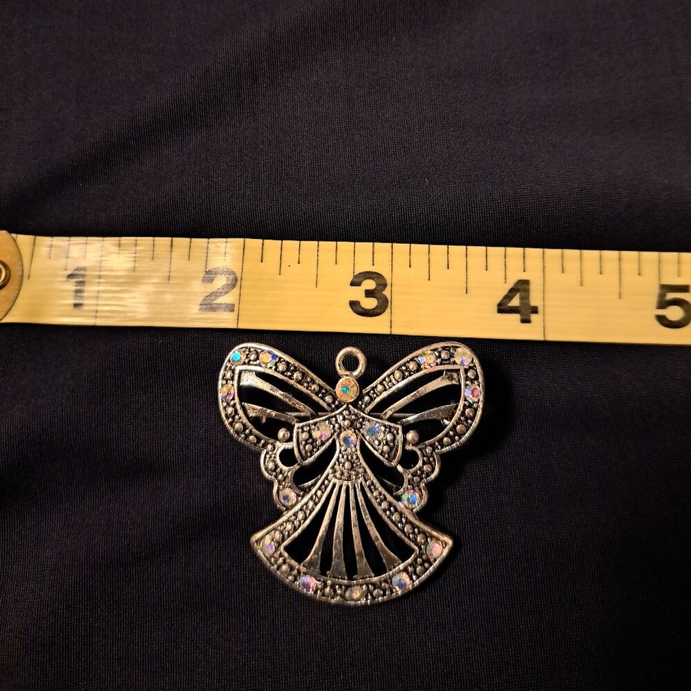 Vintage Silver Angel Brooch or Pendant With Iridescent Rhinestones - Picture 4 of 5